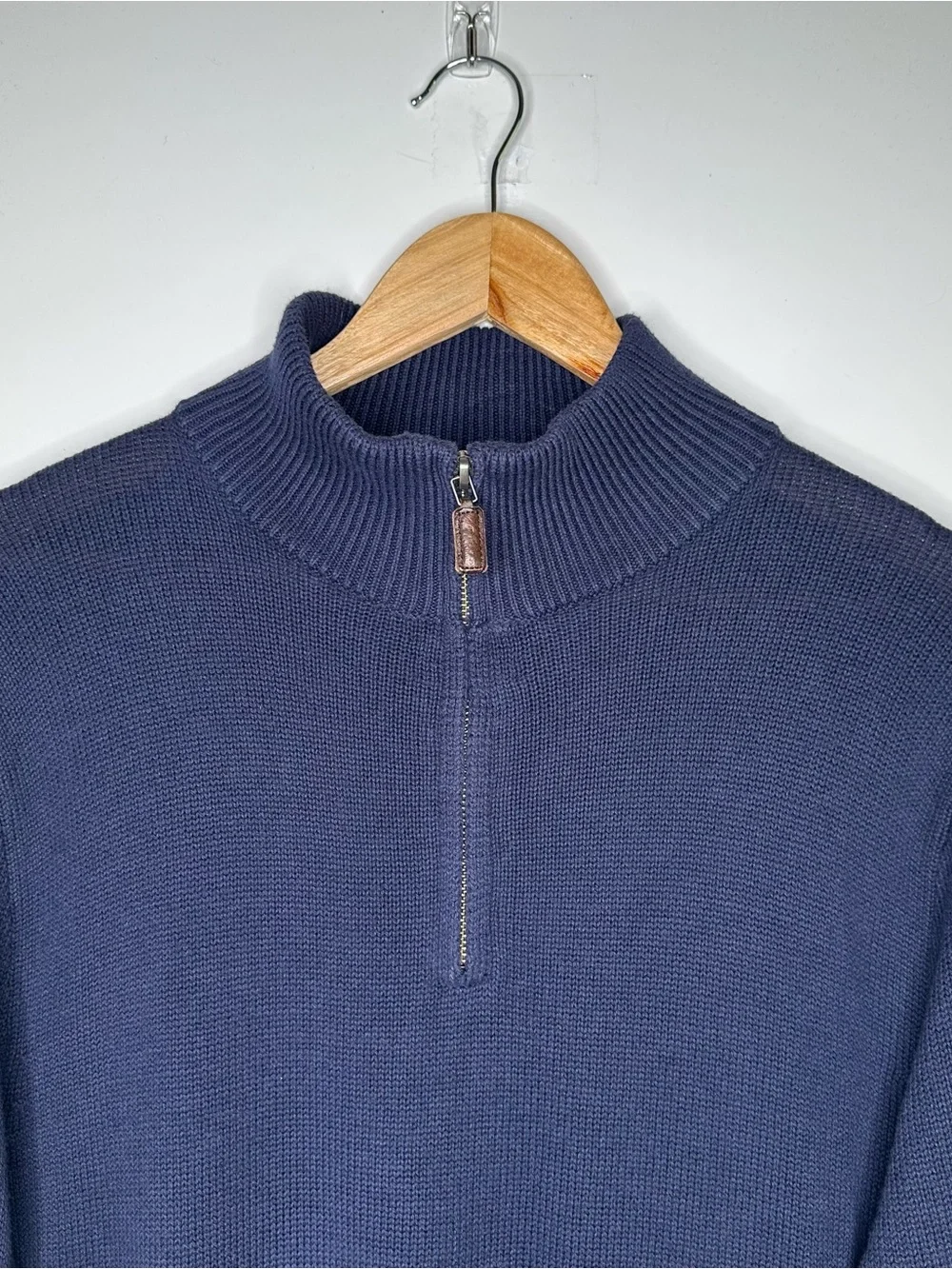 J.Crew Mens Cotton Cashmere Quarter Zip Sweater Navy Blue Slim Fit Medium